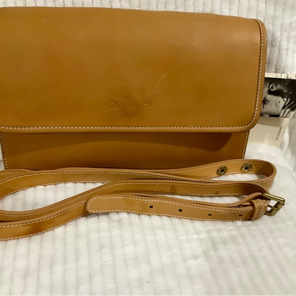 Vintage Calvin Klein Tan Leather Convertible Clutch Crossbody - Picture 7 of 13